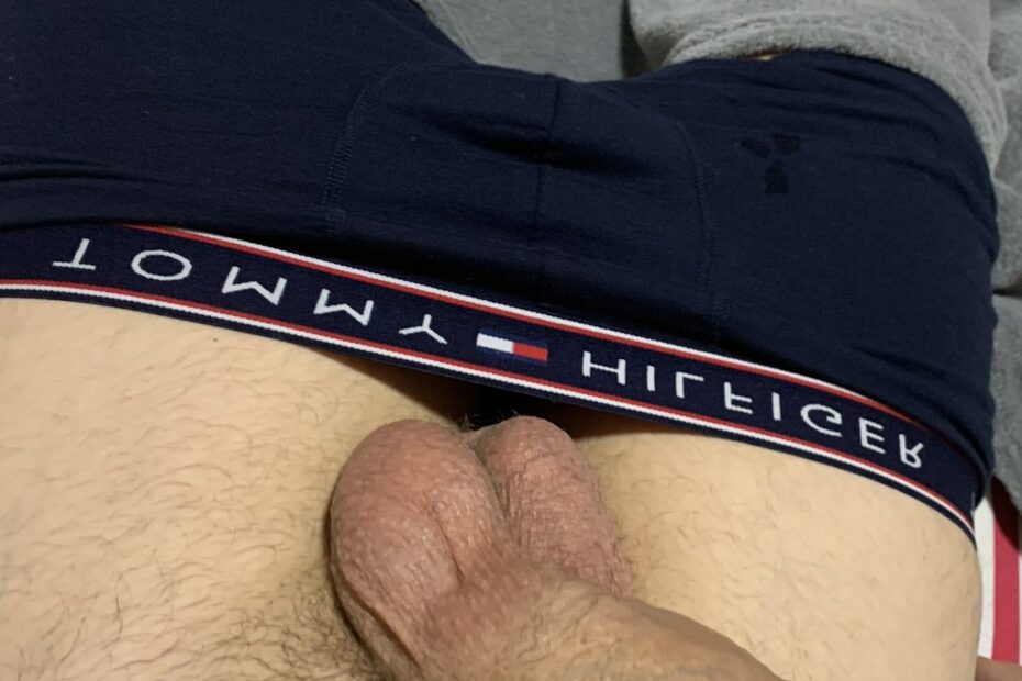 Boxers down and dick out