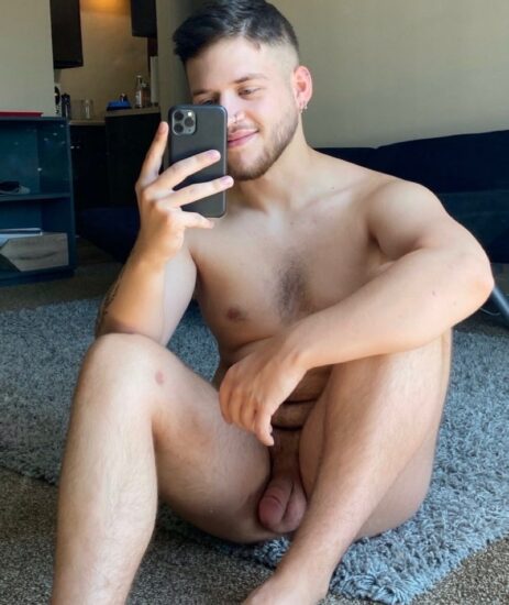 Selfie guy with soft dick