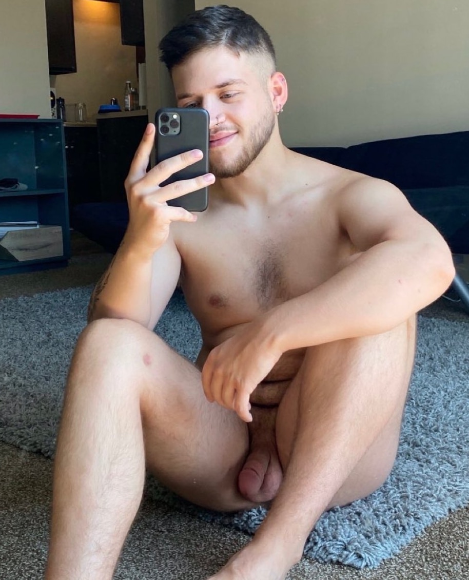 Selfie guy with soft dick
